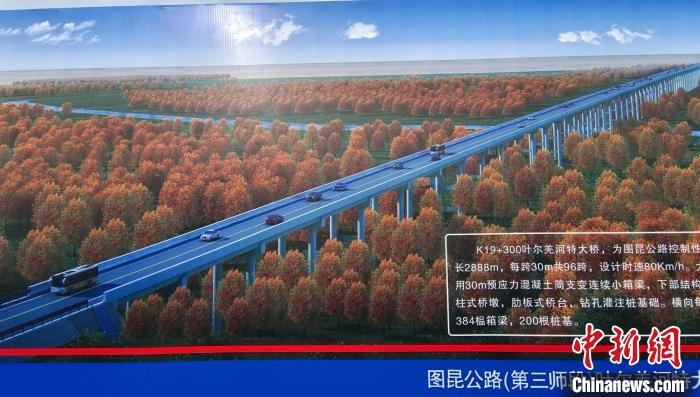大橋穿越近3000米的原始胡楊林保護(hù)區(qū)。圖為工程效果圖?！∈酚窠?攝