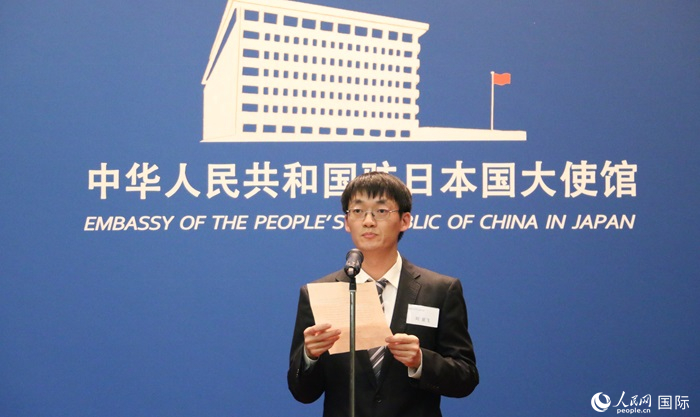 獲獎(jiǎng)學(xué)生代表、大阪大學(xué)博士生劉亞飛發(fā)表感言。人民網(wǎng) 許可攝