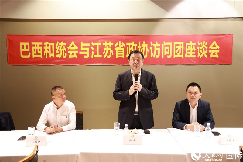 江蘇省政協(xié)副主席楊岳（中）在座談會(huì)上致辭。人民網(wǎng)記者 陳海琪攝
