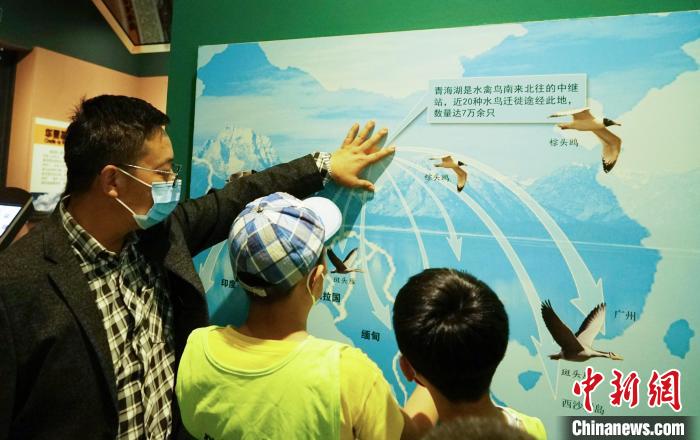 圖為小朋友在青海西寧湟水國(guó)家濕地公園科普館內(nèi)參觀學(xué)習(xí)?！●R銘言 攝