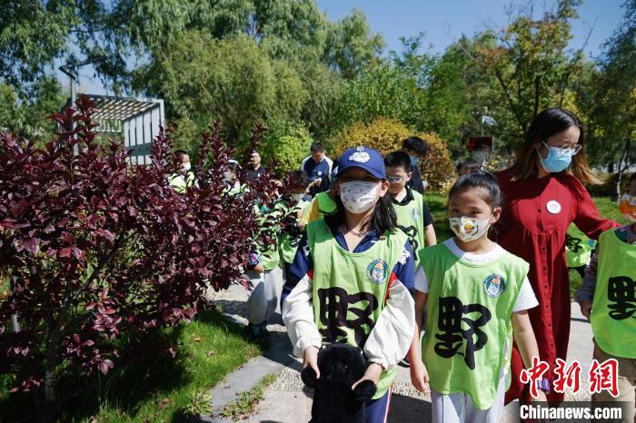圖為小朋友在青海西寧湟水國(guó)家濕地公園內(nèi)認(rèn)識(shí)植物?！●R銘言 攝