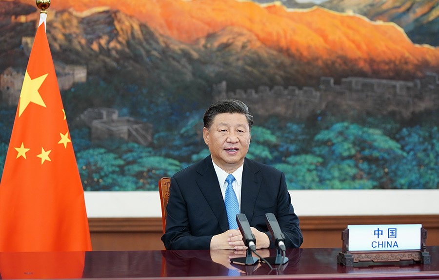 2020年9月22日，國家主席習(xí)近平在第七十五屆聯(lián)合國大會一般性辯論上發(fā)表重要講話。新華社記者 鞠鵬 攝