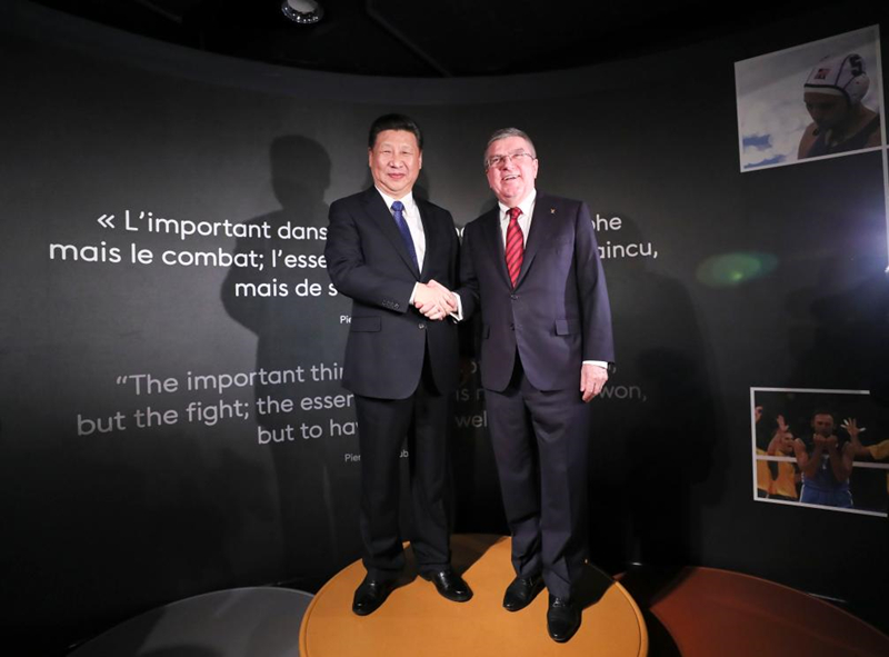 2017年1月18日，習近平主席在位于瑞士洛桑的國際奧林匹克博物館會見時任國際奧林匹克委員會主席巴赫。