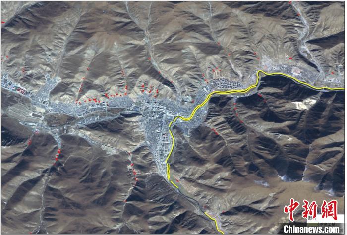 玉樹災(zāi)后重建區(qū)地質(zhì)災(zāi)害治理工程和防洪工程監(jiān)測(cè)結(jié)果。中科院空天院 供圖