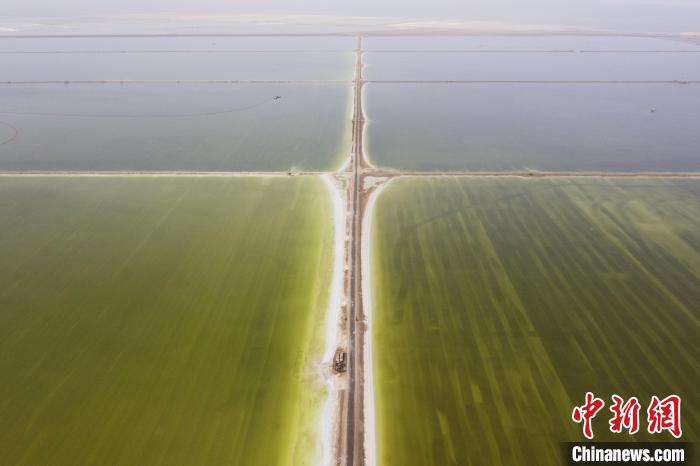 航拍春日的察爾汗鹽湖。　馬銘言 攝