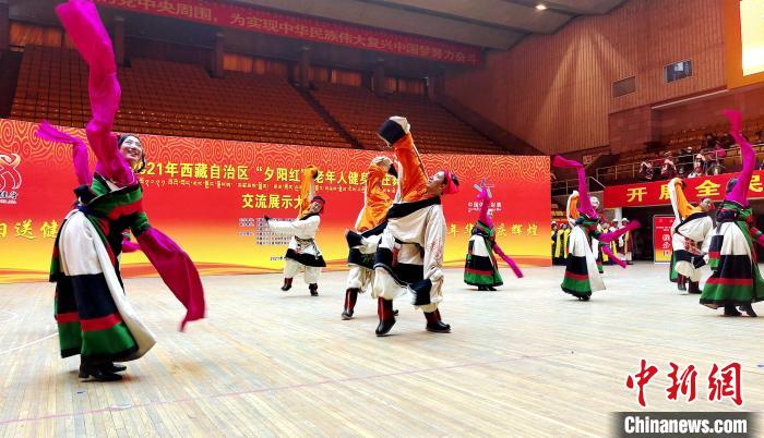圖為西藏老年舞蹈隊(duì)齊跳傳統(tǒng)鍋莊舞?！∝暽＠?攝