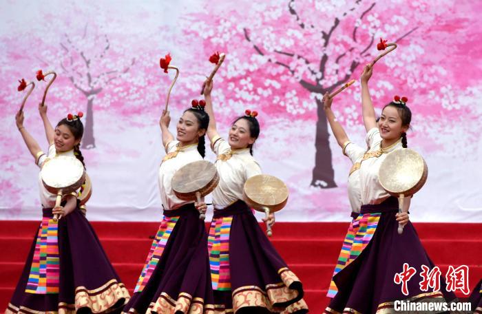 3月28日，西藏林芝第二十屆桃花旅游文化節(jié)開幕式上的文藝表演。　李林 攝
