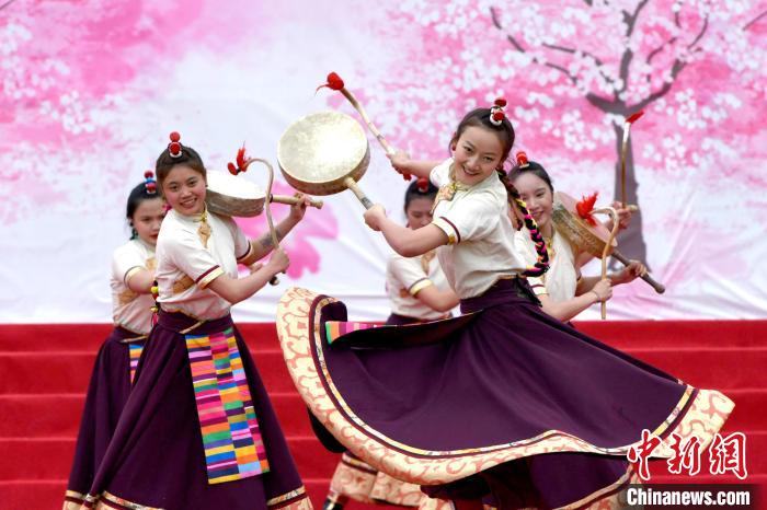3月28日，西藏林芝第二十屆桃花旅游文化節(jié)開幕式上的文藝表演?！±盍?攝