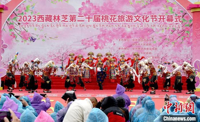 3月28日，西藏林芝第二十屆桃花旅游文化節(jié)開幕式上的文藝表演?！±盍?攝