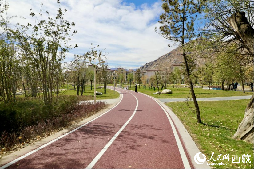 圖為青年林卡公園新設(shè)的跑道。人民網(wǎng)記者 次仁羅布攝